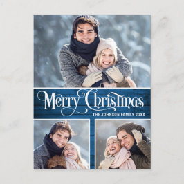 Carte Postale Retro Noël Rustic 3 PHOTO Salutation Holiday