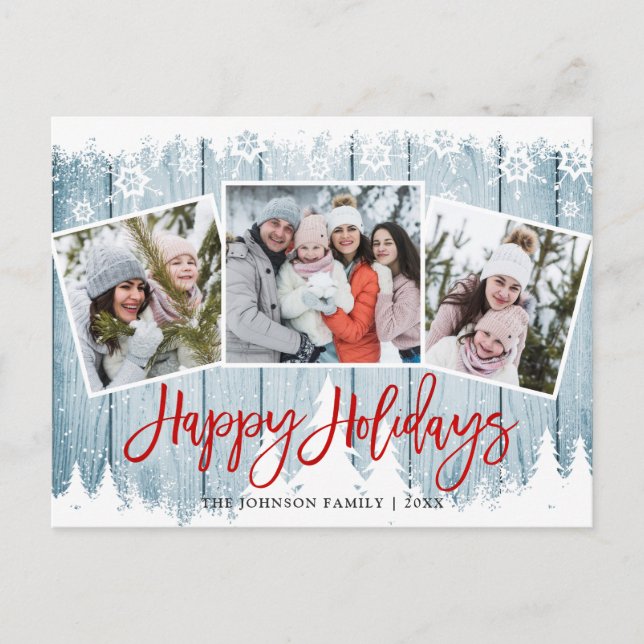Carte Postale Retro Noël Rustic 3 PHOTO Salutation Holiday (Devant)