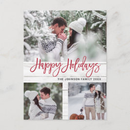 Carte Postale Retro Noël Rustic 3 PHOTO Salutation Holiday