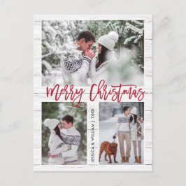 Carte Postale Retro Noël Rustic 3 PHOTO Salutation Holiday
