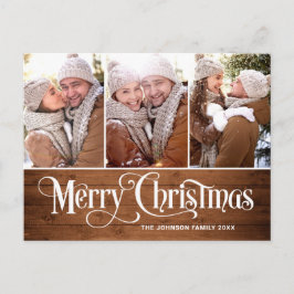 Carte Postale Retro Noël Rustic 3 PHOTO Salutation Holiday