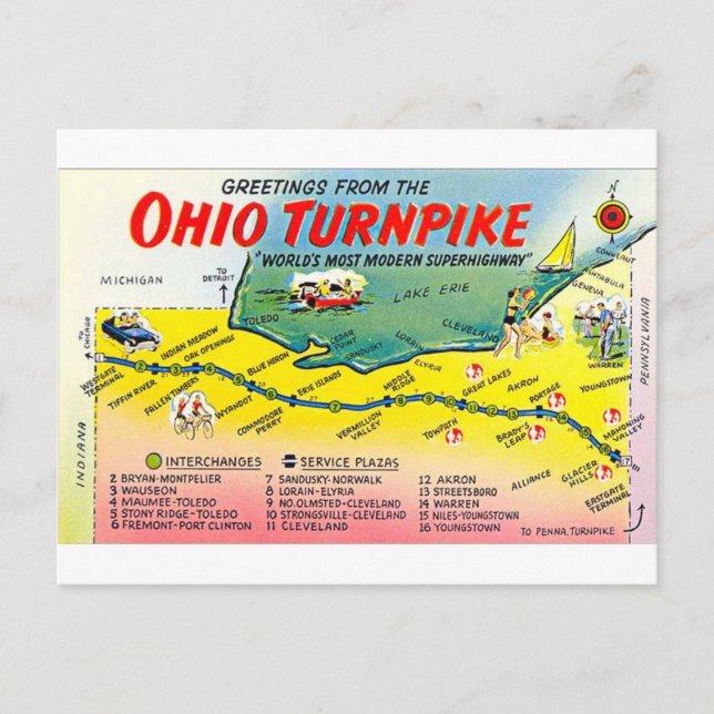 Carte postale Retro Ohio Turnpike (Devant)
