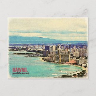 Carte Postale Retro Old Look Hawaii Oahu Island Waikiki Beach