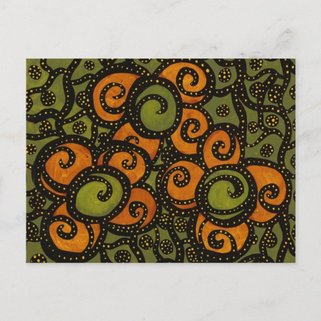 Carte Postale Retro Orange Fleurs Sur Green Art (Devant)