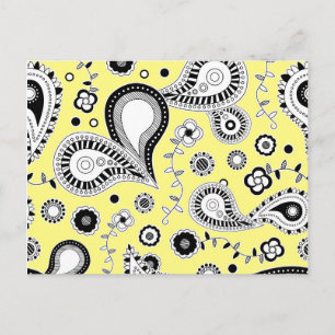 Carte Postale Retro Paisley Motif Jaune
