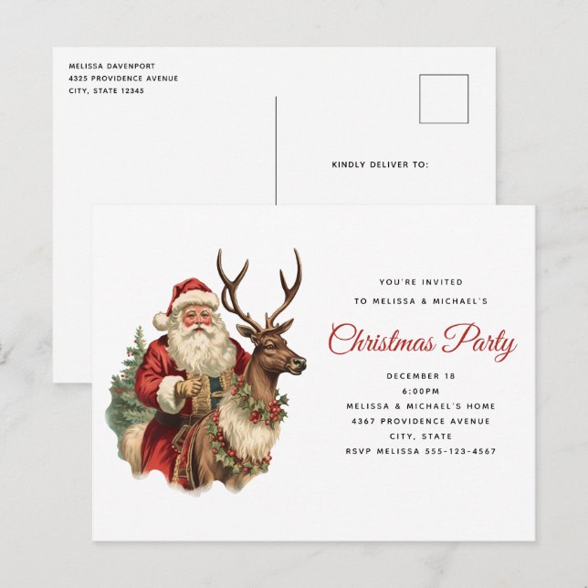 Carte Postale Retro Père Noël classique fête de Noël traditionne (Devant / Derrière)