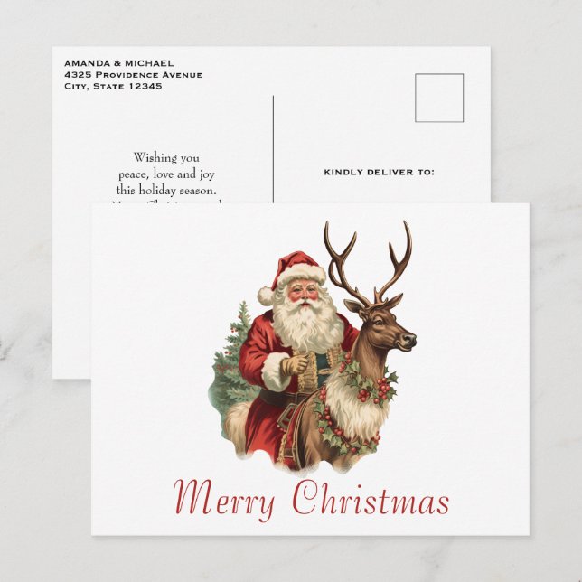 Carte Postale Retro Père Noël Classique Noël Traditionnel Fêtes (Devant / Derrière)