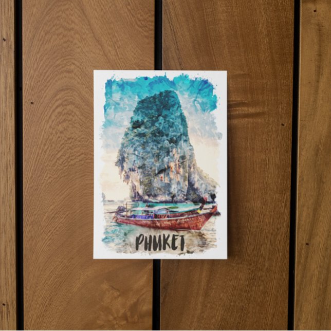 Carte Postale Retro Phuket Thailand Beach Peinture (Retro Phuket Thailand Beach Painting Postcard)