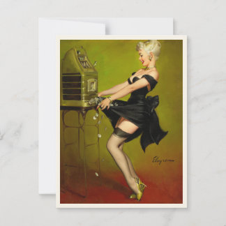 Carte Postale Retro Pin up Girl et machine à sous Art