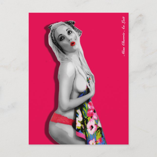 Carte postale Retro Pin Up Girl Hot Pink (Devant)
