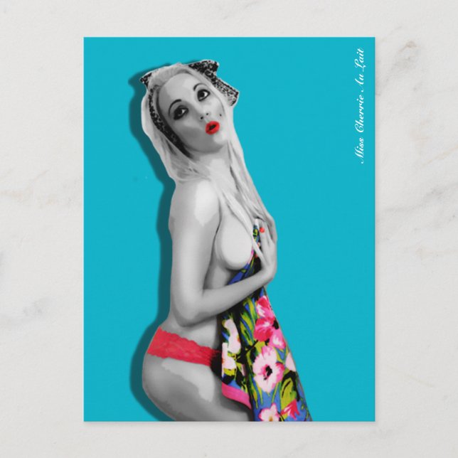 Carte postale Retro Pin Up Girl Turquoise bleu (Devant)