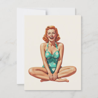 Carte Postale Retro PinUp 1950s Girl en maillot de bain floral
