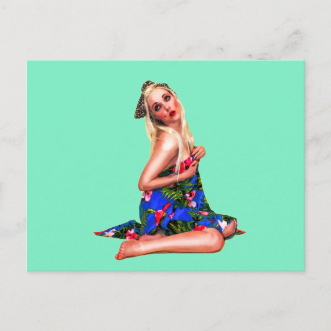 Carte Postale Retro Pinup Girl Green (Devant)