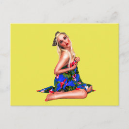 Carte Postale Retro Pinup Girl Jaune