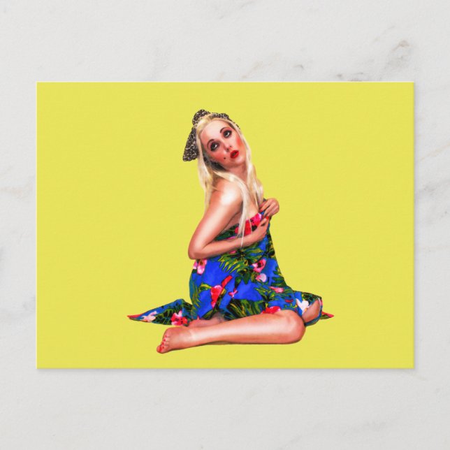 Carte Postale Retro Pinup Girl Jaune (Devant)
