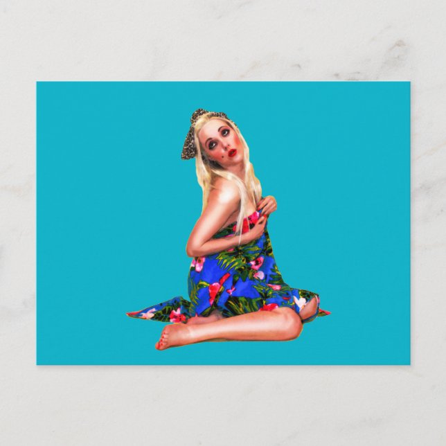 Carte Postale Retro Pinup Girl Turquoise (Devant)