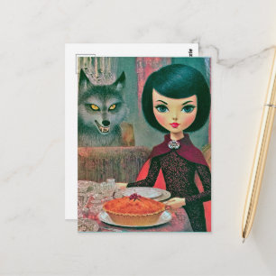 Carte Postale Rétro Prendre une tarte avec le loup