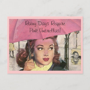 Carte postale Retro Rainy Day douche & un paraplui