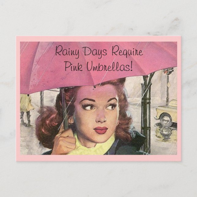 Carte postale Retro Rainy Day douche & un paraplui (Devant)