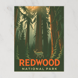 Carte Postale Retro Redwood Forest Deer
