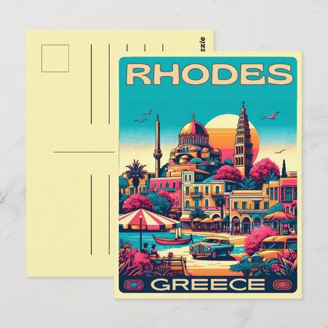 Carte Postale Retro Rhodes City - Grèce cadeaux de voyage (Devant / Derrière)