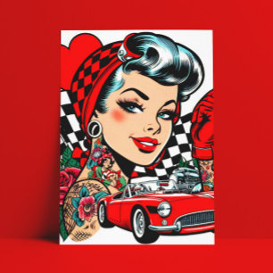 Carte Postale Retro Rockabilly Comic fille