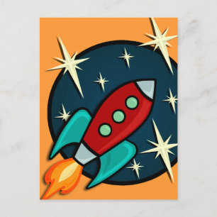 CARTE POSTALE RETRO ROCKET SHIP