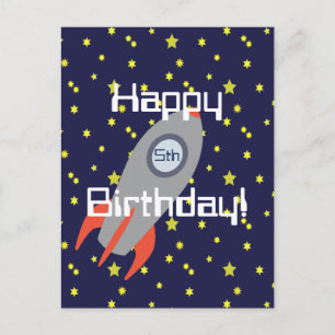 Carte Postale Retro Rocket Ship Joyeux anniversaire