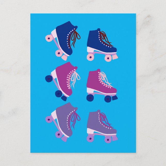 Carte Postale Retro Rollerskates violet bleu Motif (Devant)