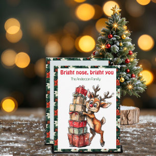 Carte postale rétro rouge de voeux de Noël avec un