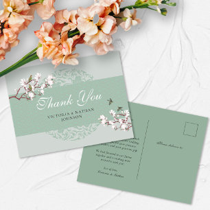 Carte postale Retro Sage Green Chinoiserie Merci