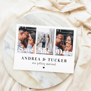 Carte Postale Retro Script 3 Photo Collage Mariage Enregistrer L