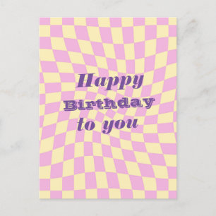 Carte Postale Retro Seventies Chèques Déformés Joyeux Anniversai