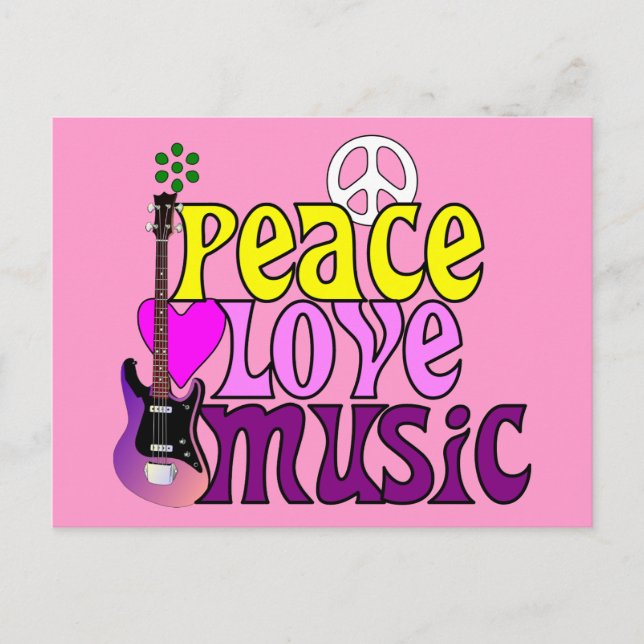 Carte Postale Rétro seventies paix amour musique (Devant)