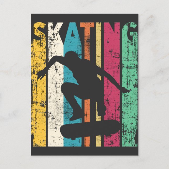 Carte Postale Retro Skateboard Jump Patinage Silhouette (Devant)