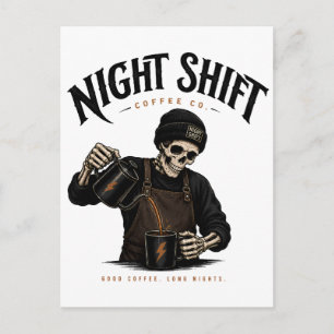 Carte Postale Retro Skeleton Barista Équipe de Nuit Café Co