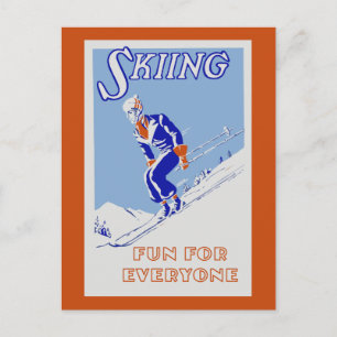 Carte Postale Retro ski fun pour tout le monde