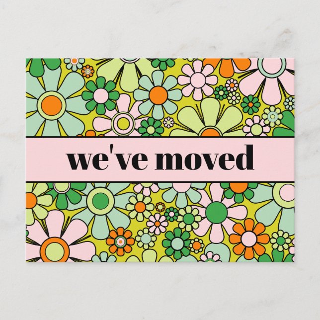 Carte Postale Retro Spring Floral Nouvelle adresse / Nous avons  (Devant)