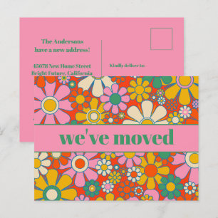 Carte Postale Retro Spring Floral Nouvelle adresse / Nous avons 