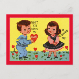 Carte Postale Retro Valentine Garçon Et Fille