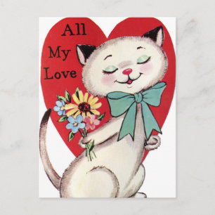Carte postale Retro Vintage cat Valentine Holiday