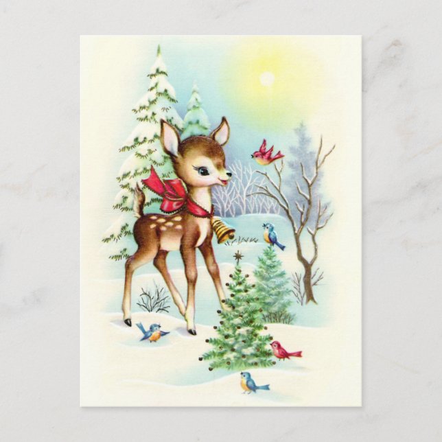 Carte postale Retro vintage Christmas deer (Devant)