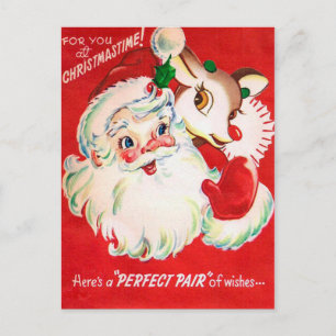 Carte postale rétro Vintage Christmas Père Noël Re