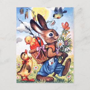 Carte postale rétro vintage de lapin de Pâques