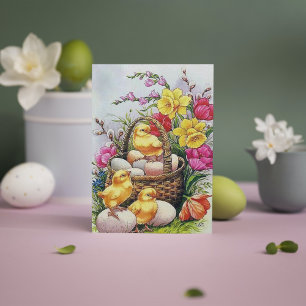 Carte postale rétro vintage de Pâques avec poussin