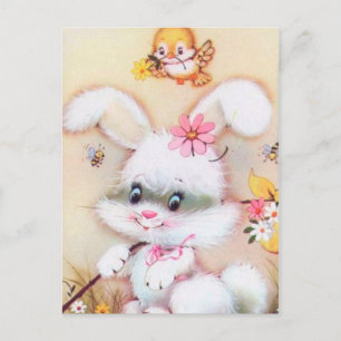 carte postale rétro vintage lapin de Pâques fête d