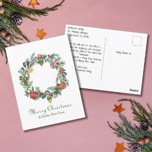 Carte Postale Retro Vintage Noël Wreath & Ornamy Drôle