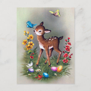 Carte postale rétro vintage Pâques cerf férié