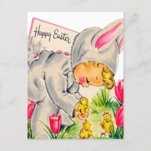 Carte postale Retro vintage Pâques enfant