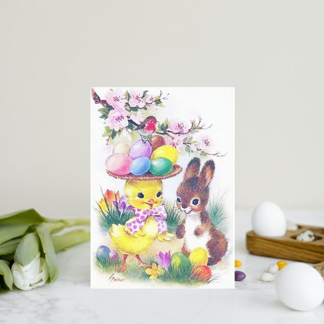 Carte postale Retro vintage Pâques lapin (Créateur téléchargé)